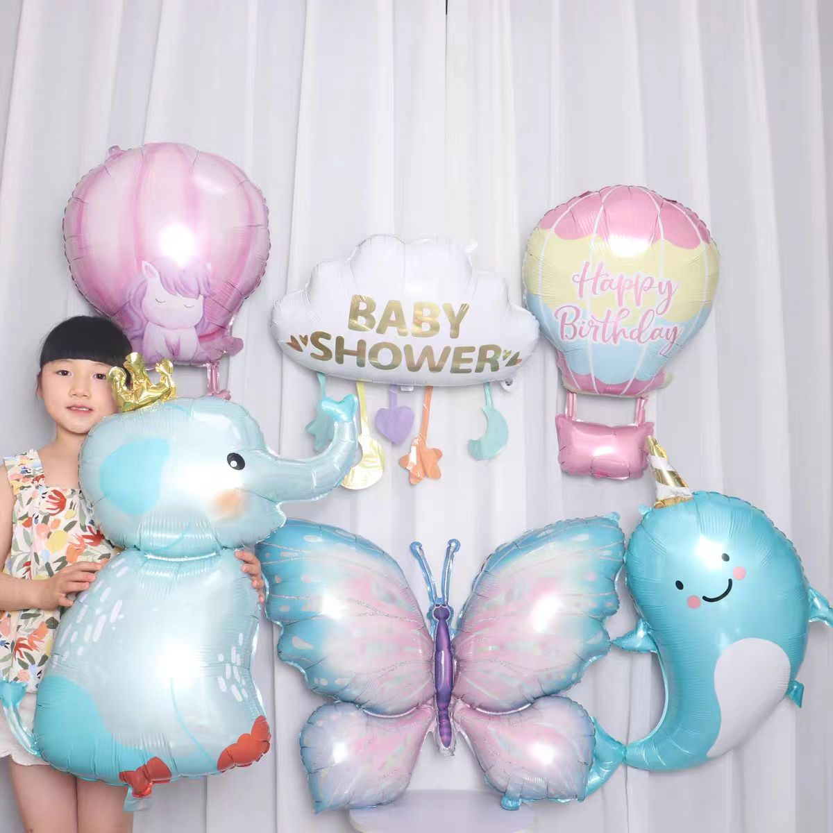 Balon Foil  Balon Udara Happy Birthday Hot Air Balloon Gajah Paus Narwal Kupu kupu jumbo