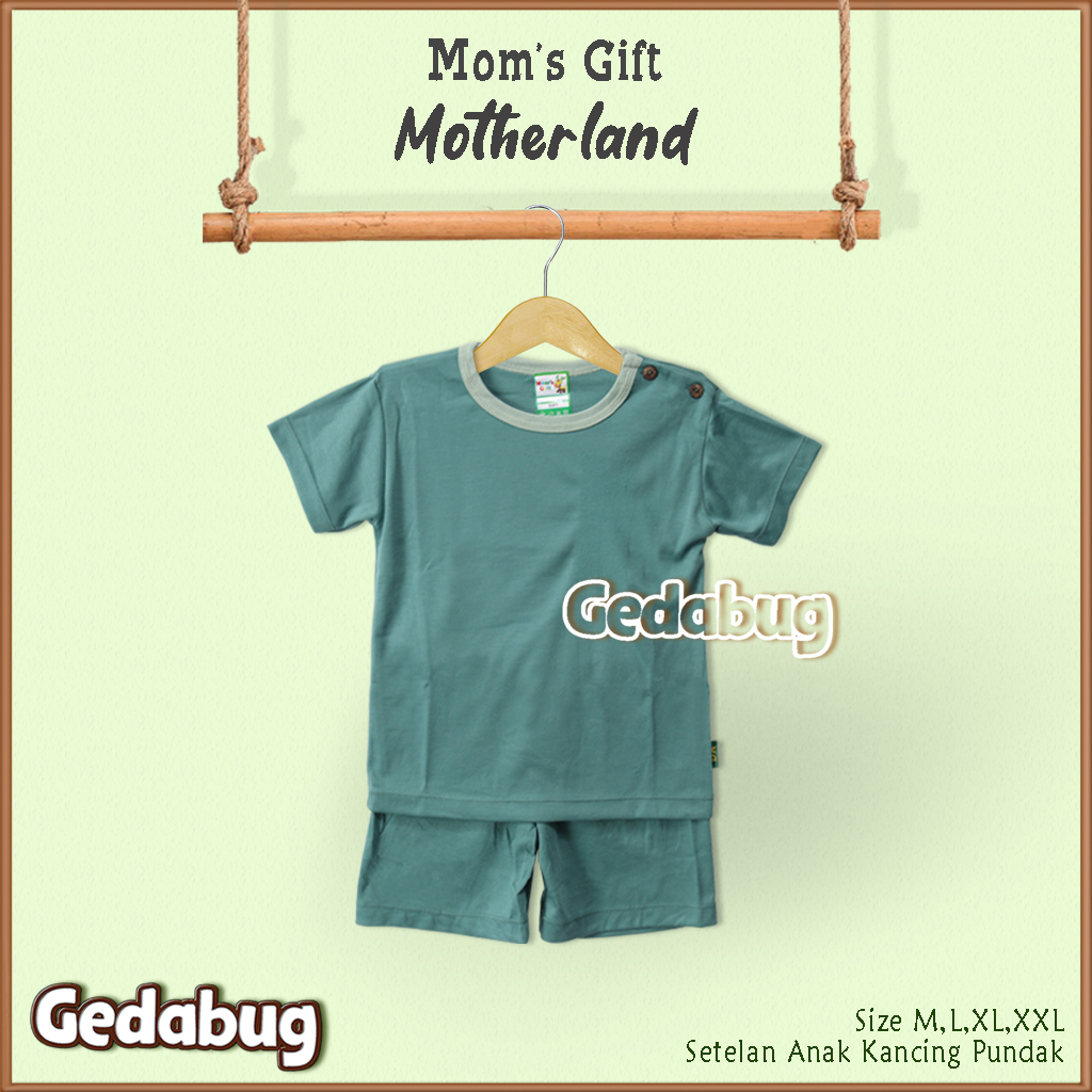 Setelan Kaos Anak Pendek Mom's Gift Motherland  Polos | Setelan Kaos anak Kancing Pundak Moms Gift | Gedabug