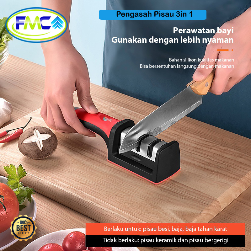 Asahan Pisau Stainless Steel Alat Pengasah Asah Gunting Cutter Tajam 3 In1 Serbaguna