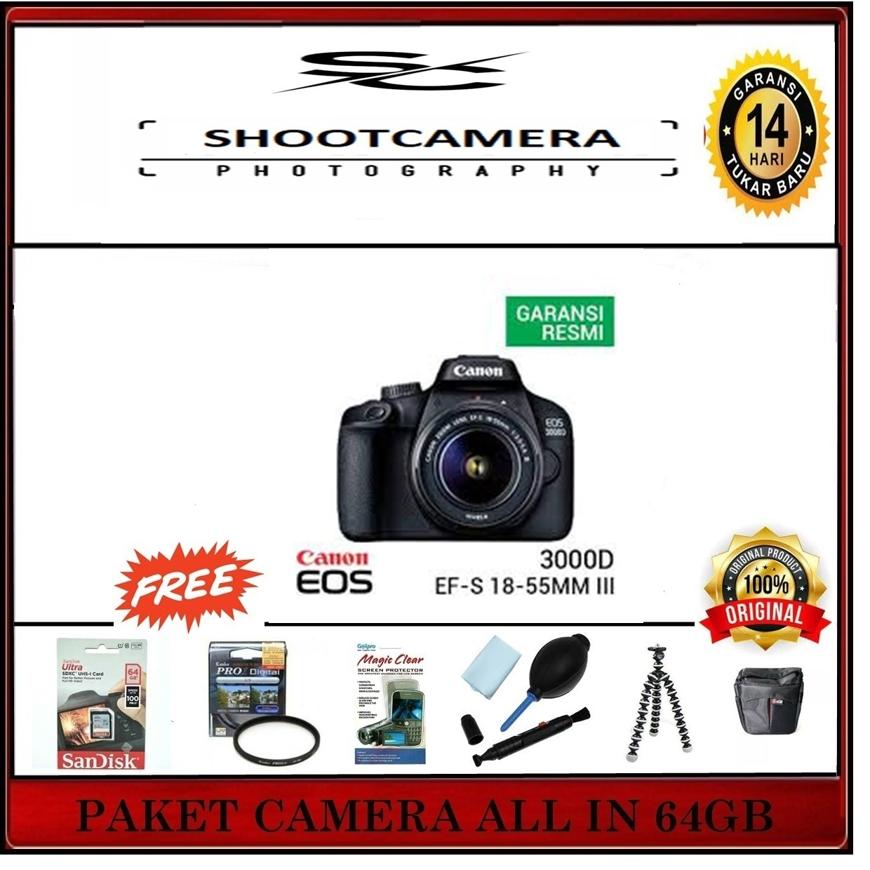 CAMERA CANON EOS 3000D 18-55MM III KIT