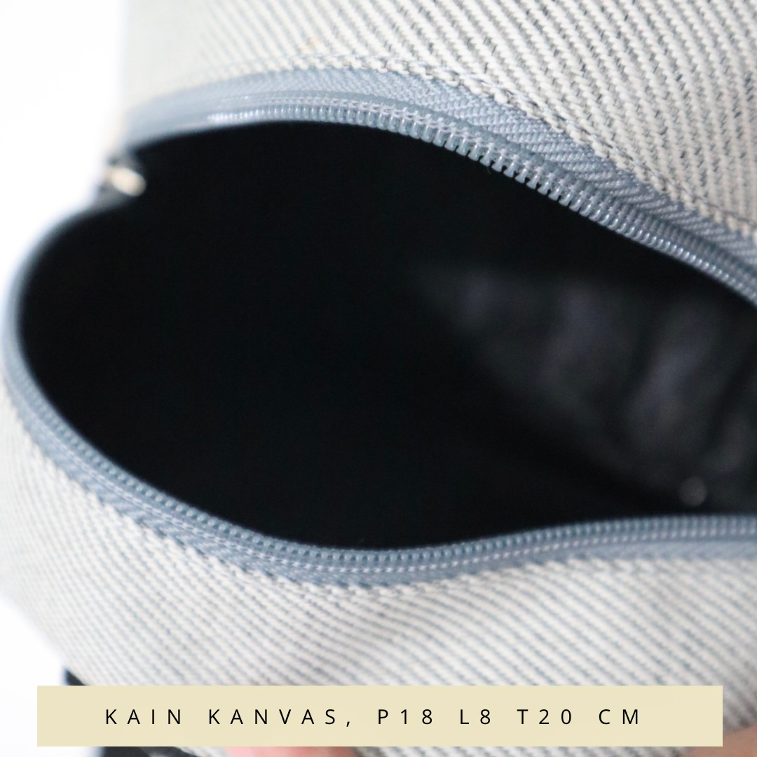 Tas ransel wanita mini kecil kanvas motif garis garis salur tali punggung webing warna warni murah