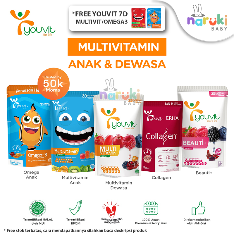 Youvit Series Multivitamin Suplemen Dewasa Anak Omega Collagen Beauti+ Gummy