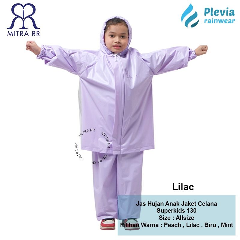 Jas Hujan Plevia Jacket Celana Anak Backpack Superkids 130 Usia SD 4-8 Tahun Raincoat PVC