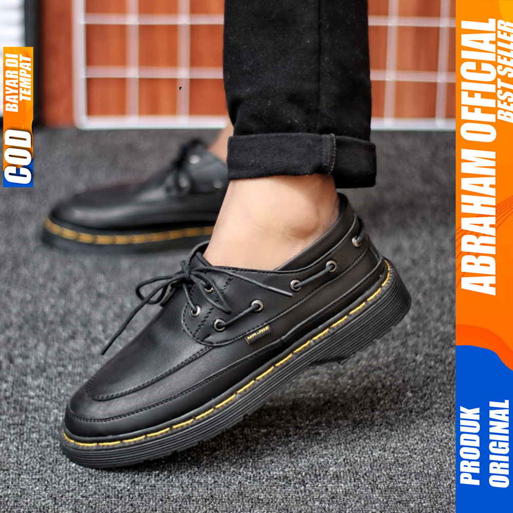 Sepatu Docmart Pria Tali Hitam Casual Kulit Formal Pantofel Pria Kerja Abraham