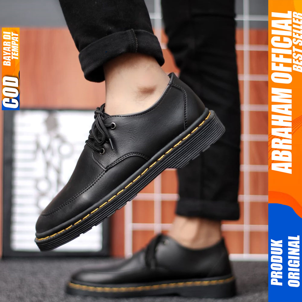 Sepatu Docmart Pria Tali Hitam Casual Kulit Formal Pantofel Pria Kerja Abraham