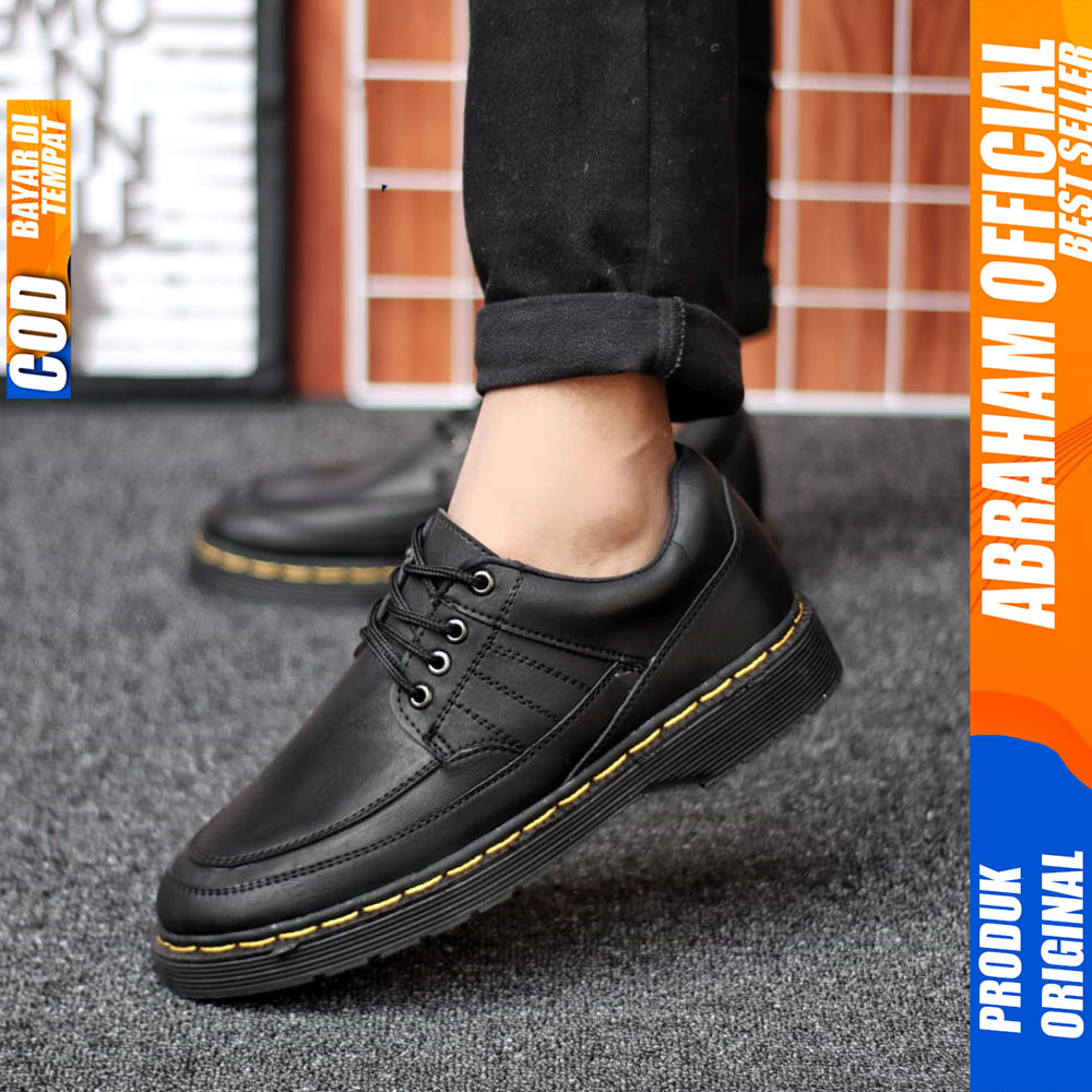 Sepatu Formal Docmart Pria Casual Kulit Hitam Pantofel Kerja Pria Abraham