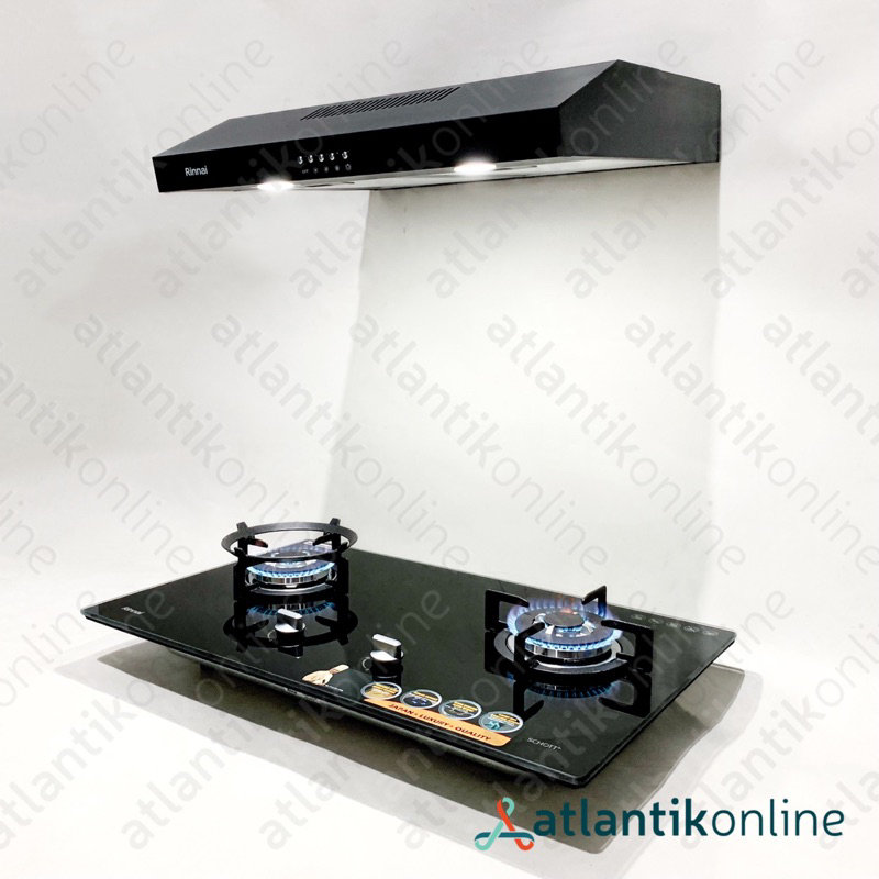 Kompor gas tanam built-in hob 2 tungku RINNAI RB-712N (GB) RB712NGB + Cooker hood cookerhood [GoSend]