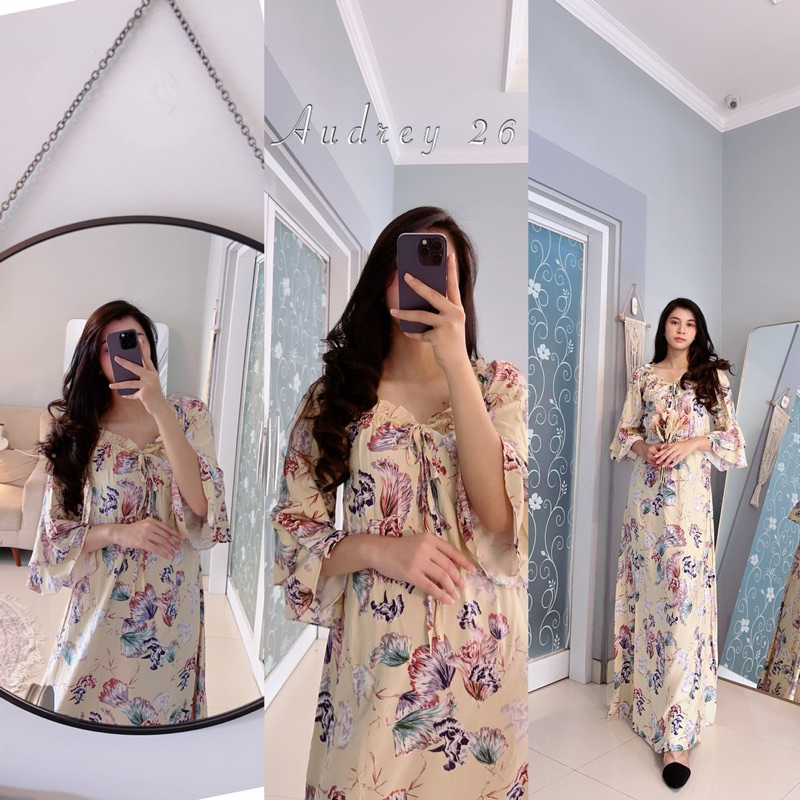 Daster arab FAIRUZ AUDREY Long Dress Rayon Motif Terkini Top model Best Seller