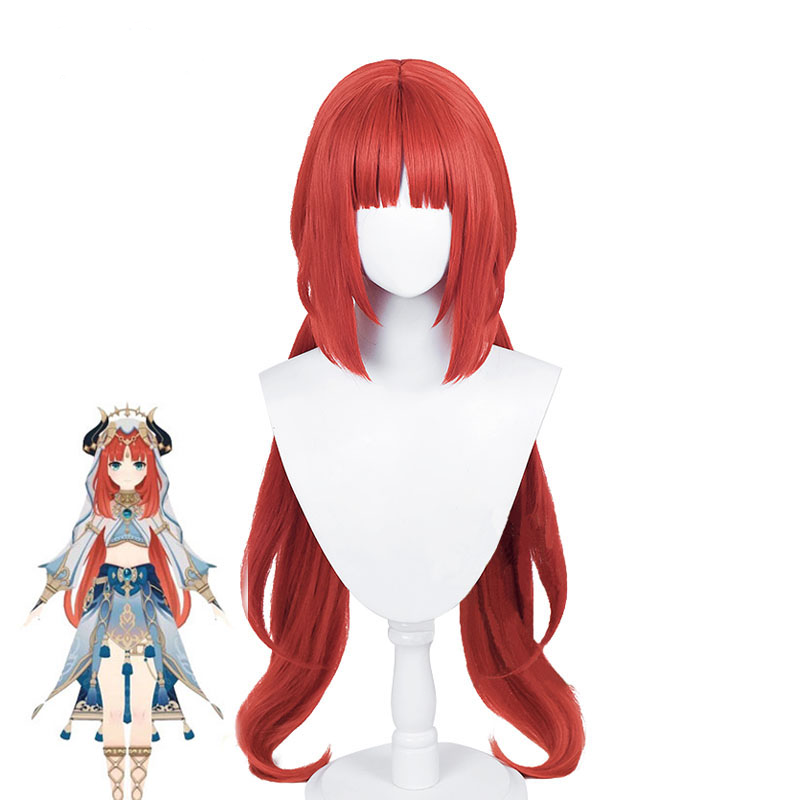 Synthetic Hair Genshin Impact Nilou Cosplay Wig 89cm Long Orange Anime Cosplay Red Wig Heat Resistan