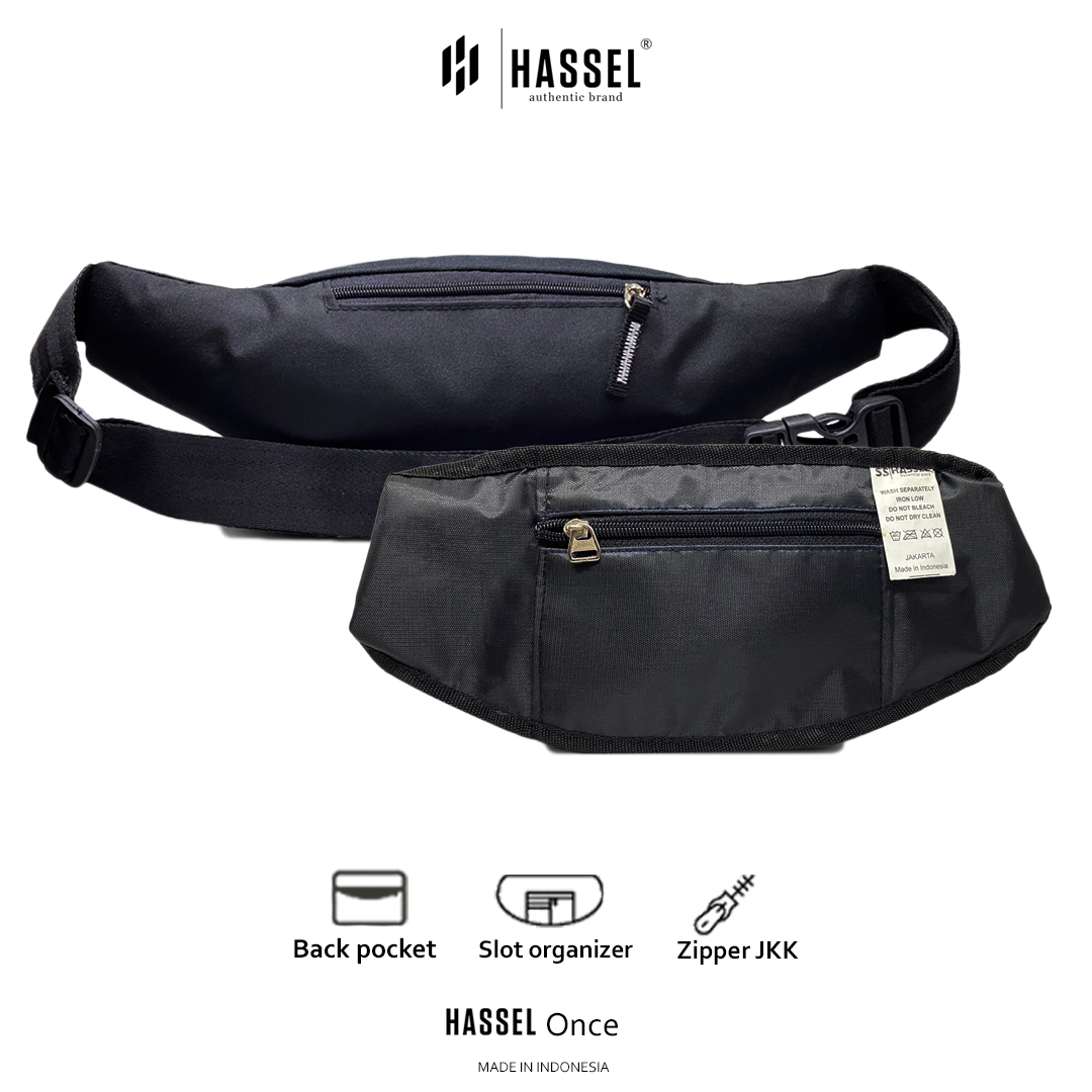 Tas Pinggang HASSEL ONCE - Tas Selempang Pria Wanita / Tas Bahu / Tas Waistbag - Hitam