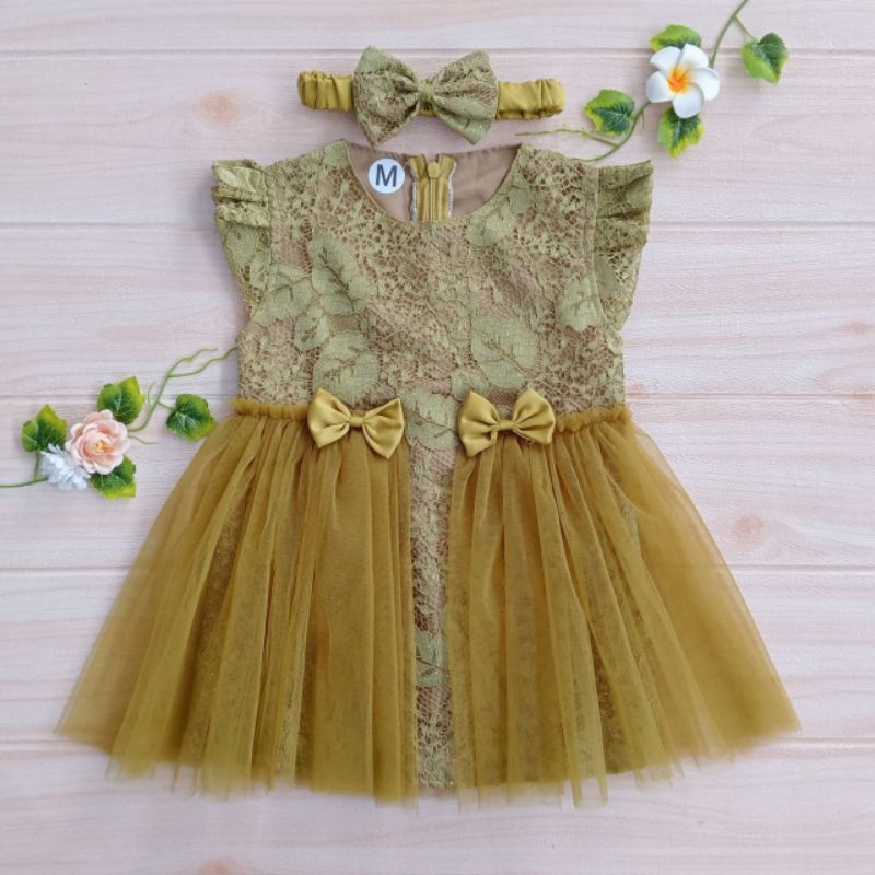 Dress Anak Perempuan / Gaun Pesta Bayi / Dress Bayi Newborn / Dress Anak warna OLIVE