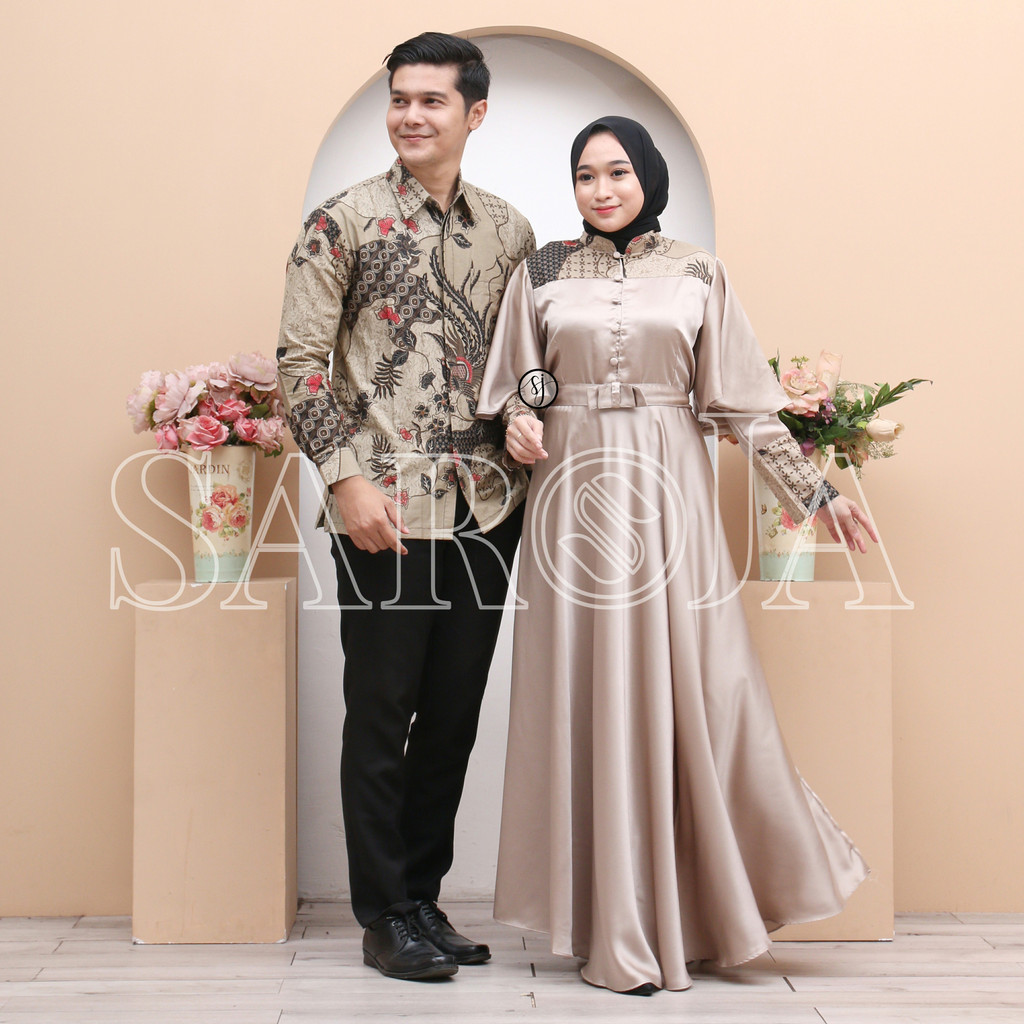 Saroja (057) Couple Gamis Syar'i Maxmara Lux mix Katun Prima Premium