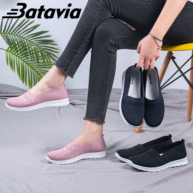 Batavia GROSIR  sepatu ibu sepatu flat rajut sepatu kanvas wanita rajut sepatu wanita sepatu slip on tanpa tali  Sepatu Wanita Sport A166