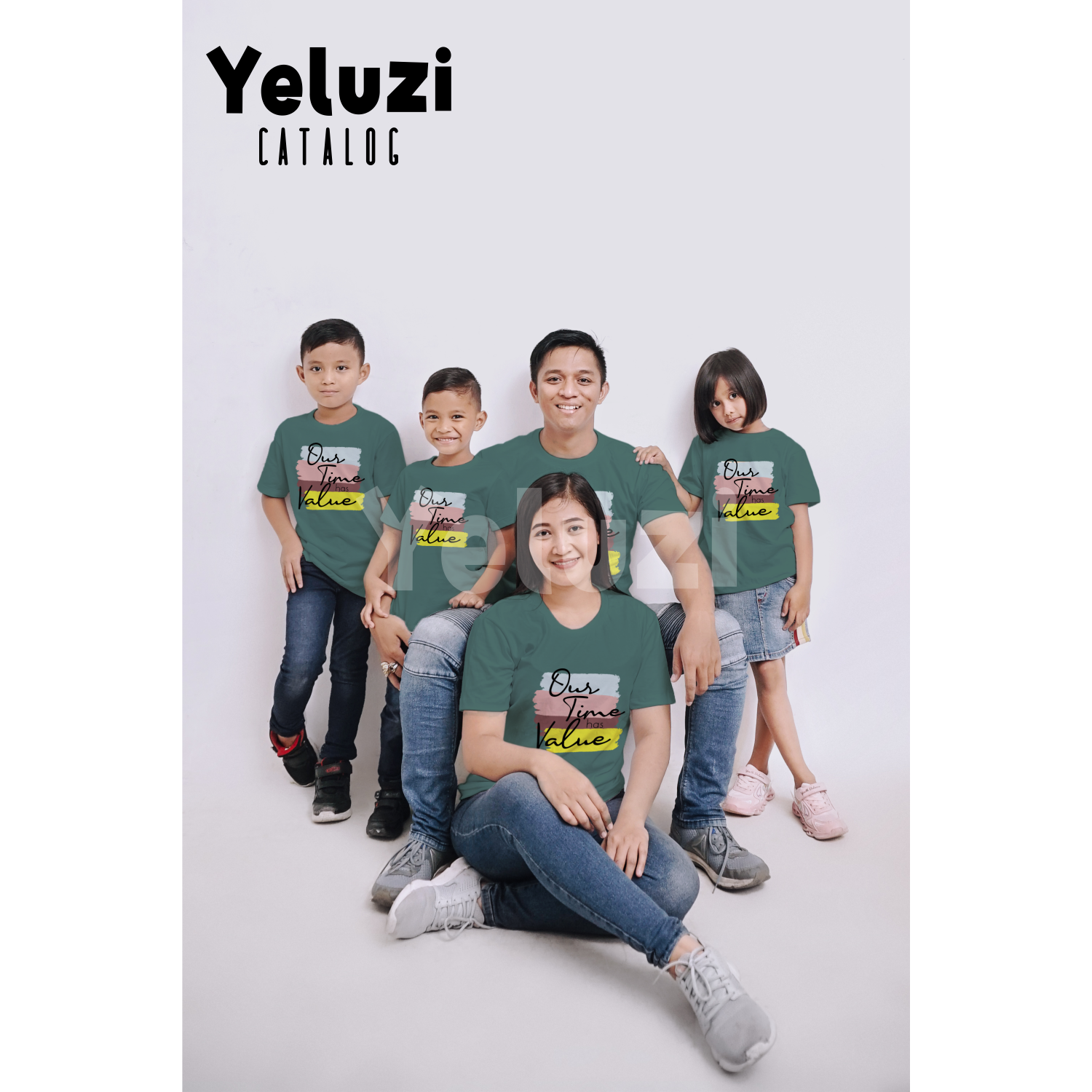 Baju Sarimbit Couple Keluarga Kaos Oblong Our Time Has Value - Sage Tua - YELUZI