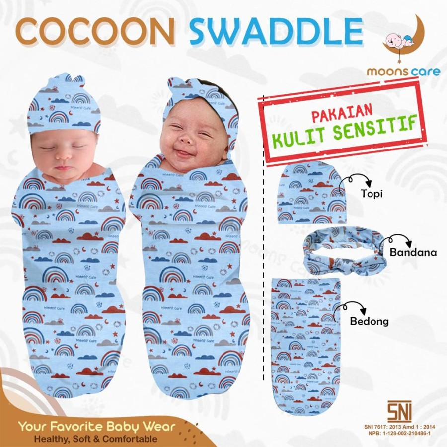 DITA Bedong Instan 3 in 1- Bedong Cocoon Swaddle + Topi + Bandana