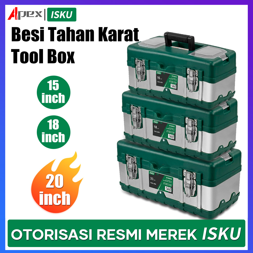 ISKU Tool box Besar stainlees 15 18 20 inch tahan lama toolbox kotak peralatan perkakas besi tahan karat alat box