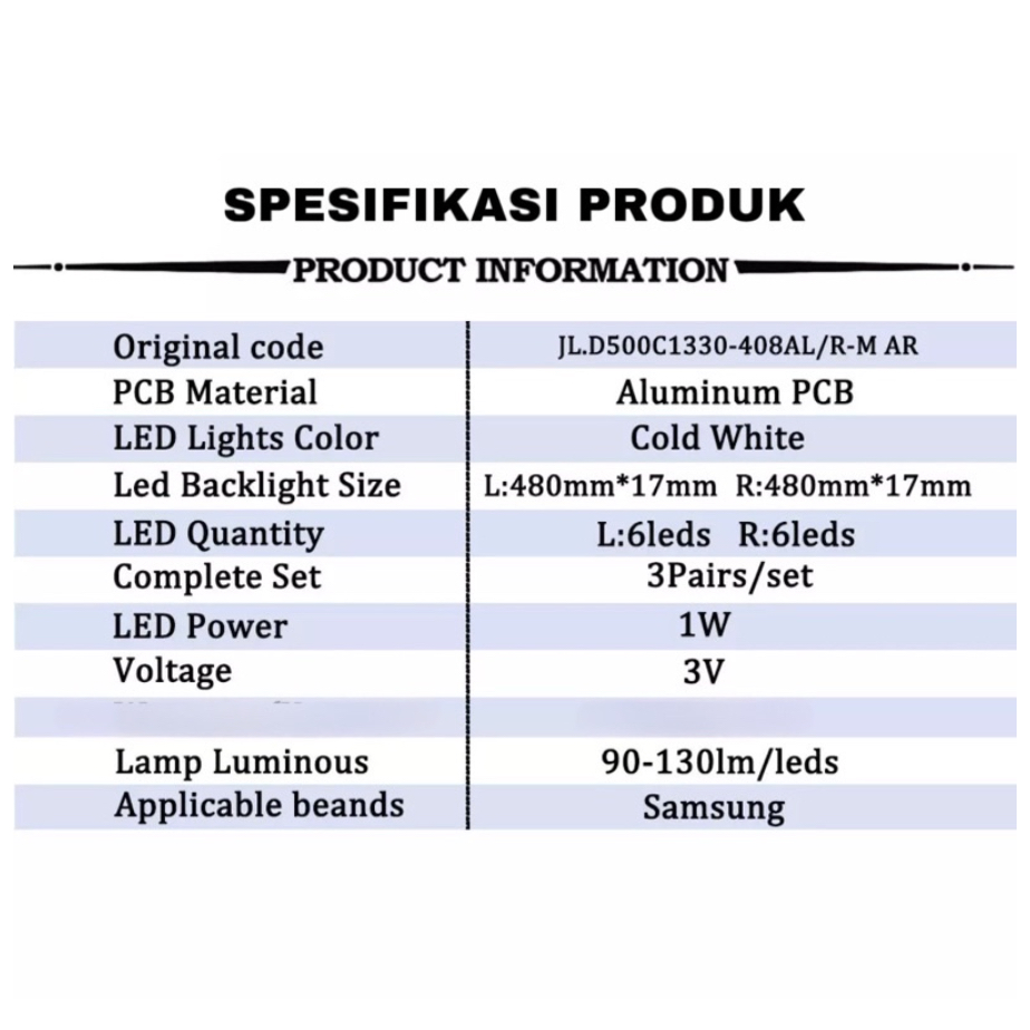 BACKLIGHT TV LED SAMSUNG 50 INCH 50TU7000K 50TU8000K 50TU8500K 50TU6900K UA50TU7000K UA50TU8000K UA50TU8500K UA50TU6900K