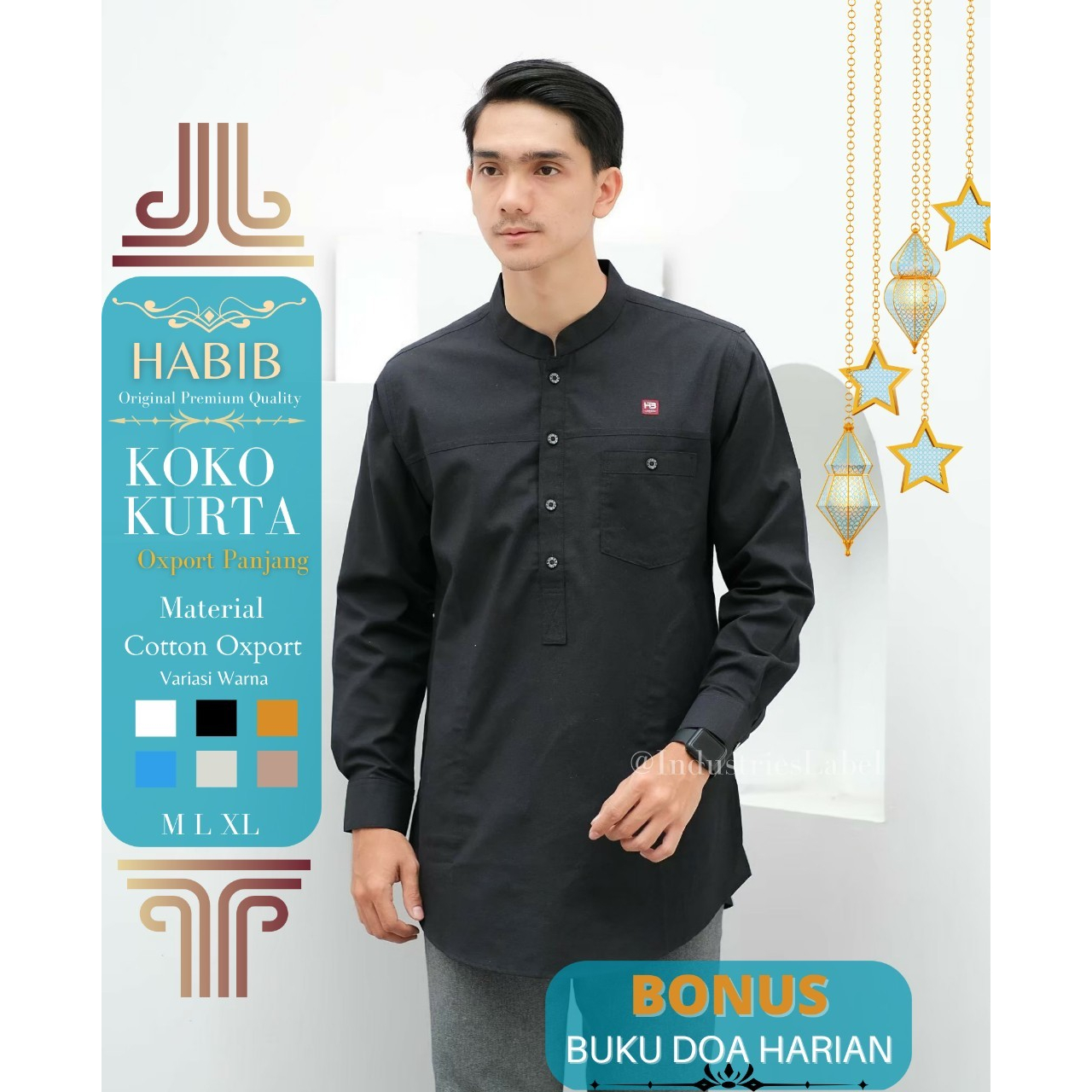 HABIB MUSLIM KURTA ORIGINAL Koko kurta baju muslim pria lengan panjang warna hitam seri art HMTP06