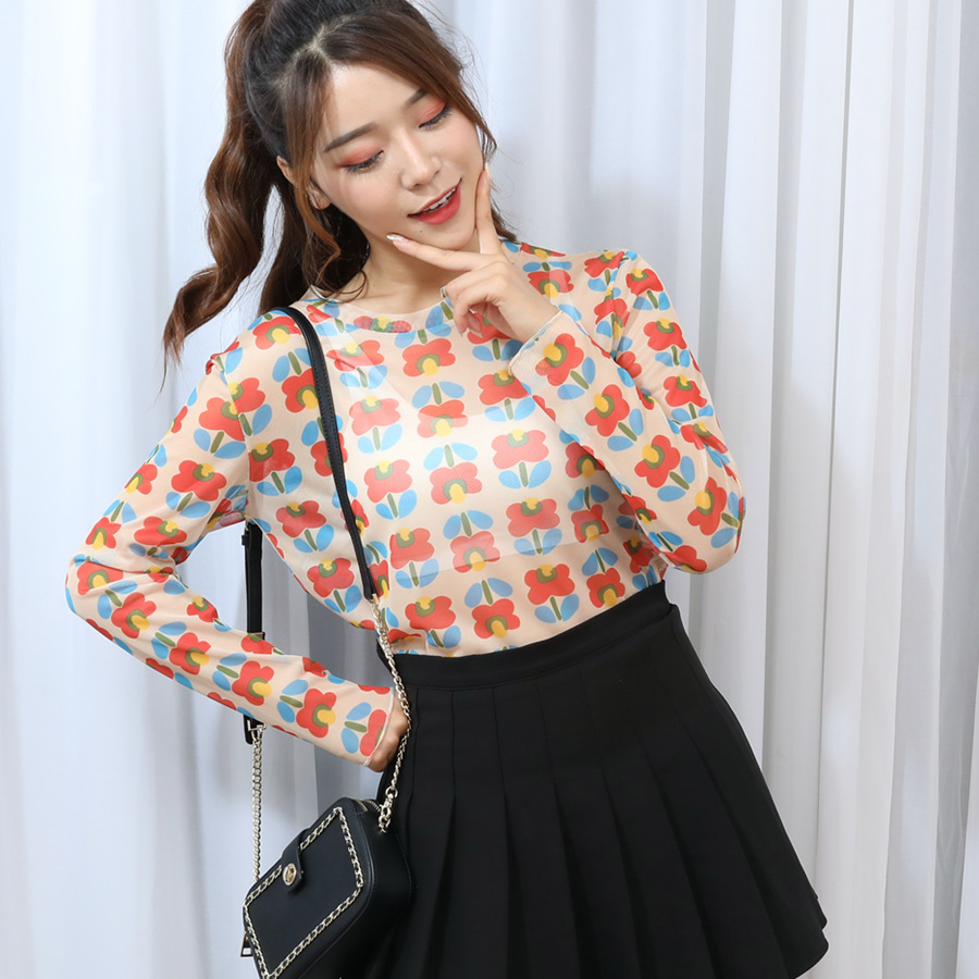 TJM BJ378 Transparent Long Sleeve Anti UV Motif Bunga Blouse Atasan Lengan Panjang Trasparan