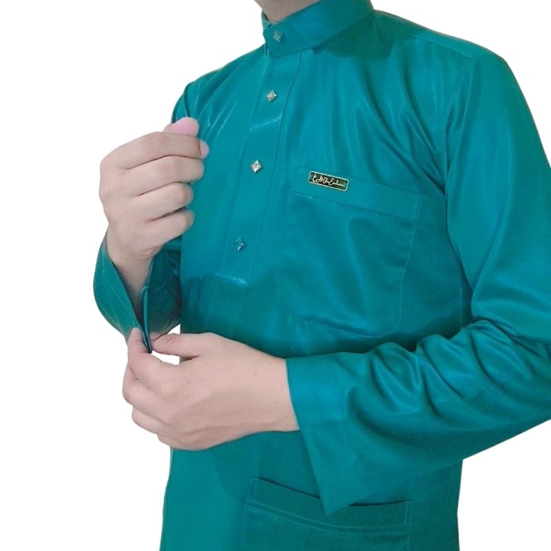 New Baju koko pria muslim hijau kerah daun kancing import Bahan Saudi premium polyester original Alg