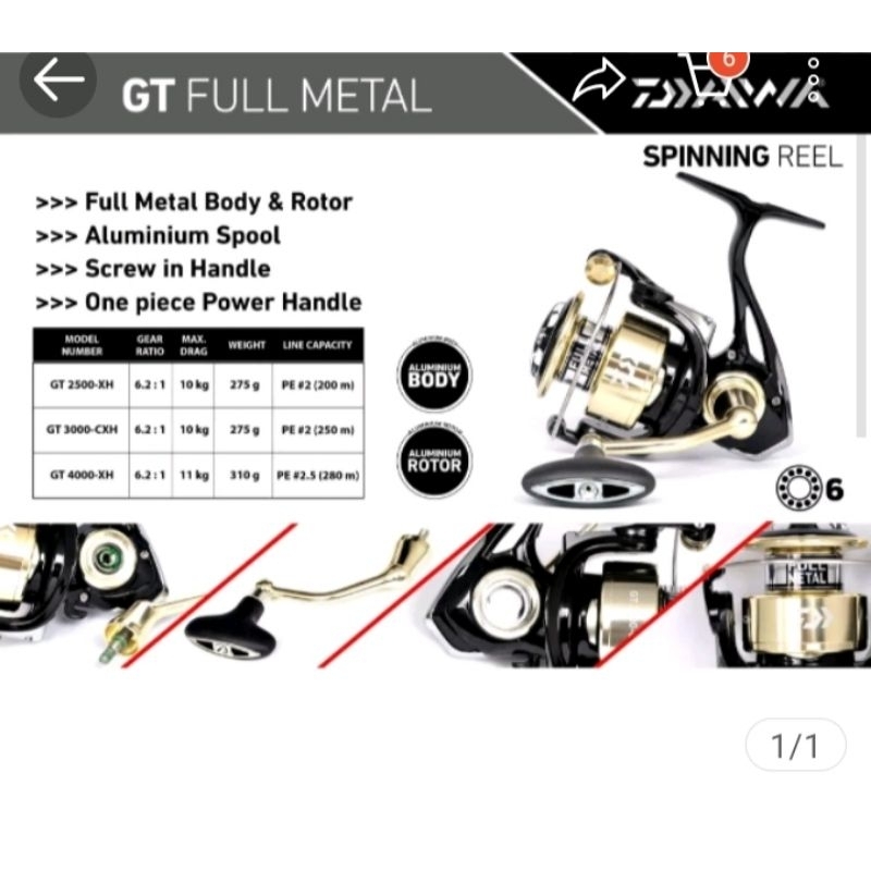 reel daiwa gt/full metal body