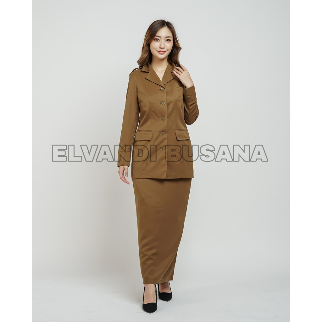 BLAZER WANITA B&amp;V LYNELLE / Seragam PNS / Baju PDH PNS Wanita / Baju Dinas Pemda Wanita / Baju Khaki PNS Wanita / Seragam ASN Wanita / Baju Guru Wanita - 7009 Pemda Aceh / Coklat Tua Gelap