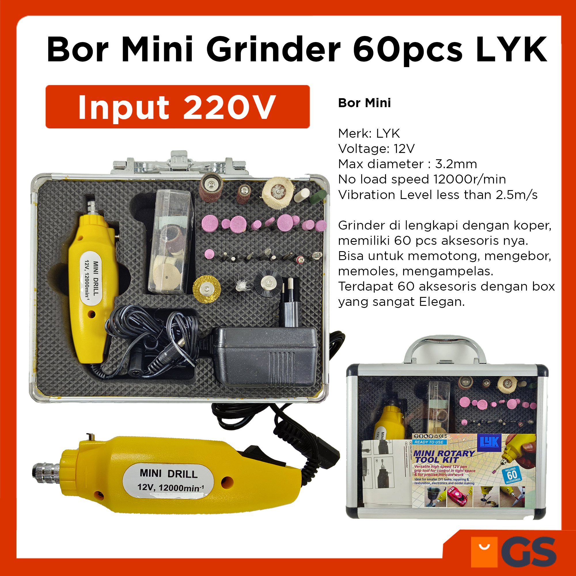 Bor Mini Grinder 60pcs LYK Rotary Tool Kit