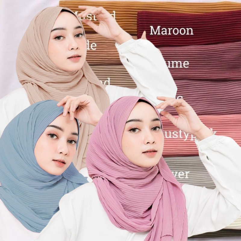 Pashmina Plisket Lidi 180x75 FULL WARNA TANPA GARIS TENGAH Pleats Plisir premium Gratis Ongkir