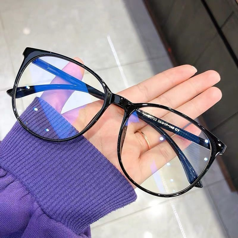 COD❤️Kacamata Wanita Korea Anti Radiasi Blue Light Transparan Bentuk Bulat Gaya Retro Eyeglasses Fashion