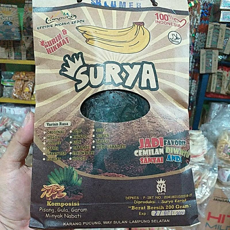 

keripik pisang surya coklat lumer 200gr,keripik pisang berselimut coklat lumer surya 200gr