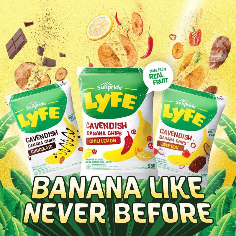 SUNPRIDE Lyfe Banana Chips Cavendish Chili Lemon &amp; Chocolate Pouch 55gr