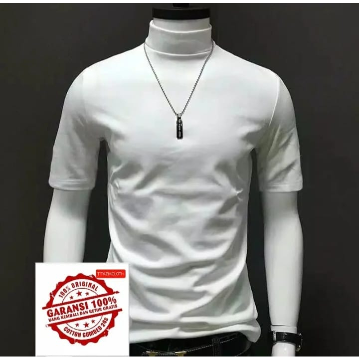 Turtleneck Polos Pria Dewasa Lengan Pendek/Atasan Rib Rajut Pria Lengan Pendek/Pakaian Pria Leher Ti