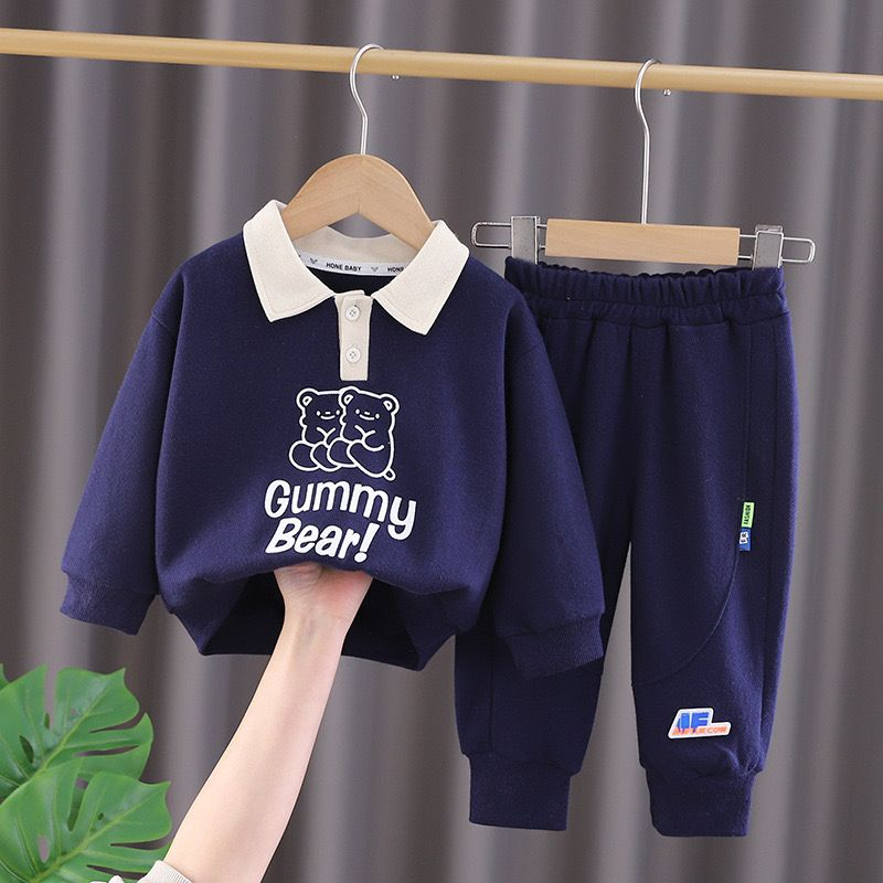 Setelan anak lengan panjang premium MOTIF GUMMY BEAR NAVY usia 6 bulan - 5 tahun