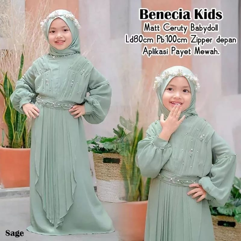 Benecia Kids Gamis Anak Aplikasi Mutiara Dress Muslim Anak Free Pashmina Gamis Anak Tanggung 7-8 Tahun