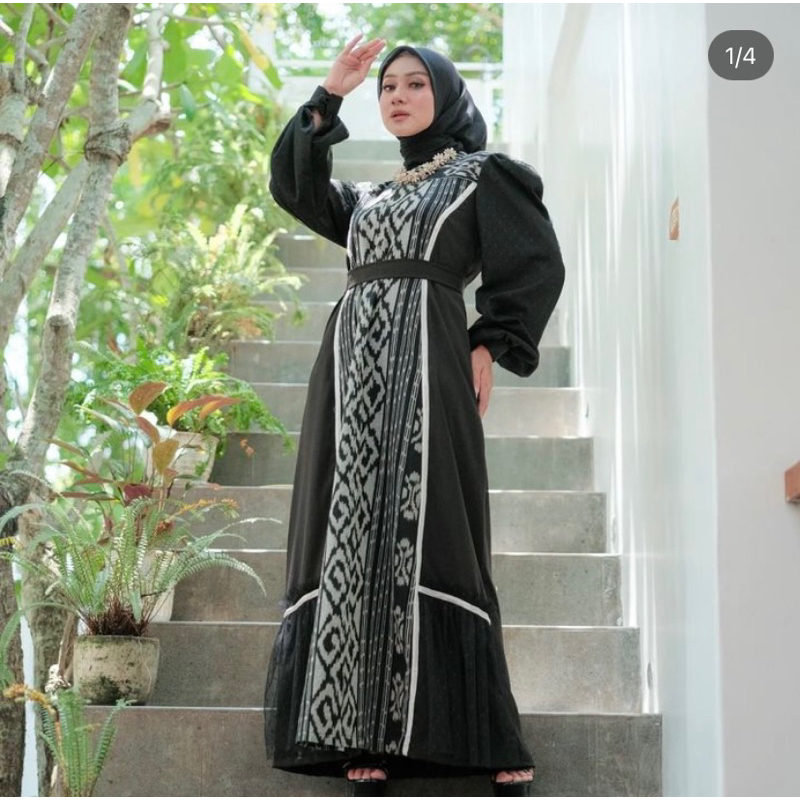Fizka Gamis Abu hitam Ramadhan Series / Raya Series / baju lebaran couple / Baju kondangan couple / 