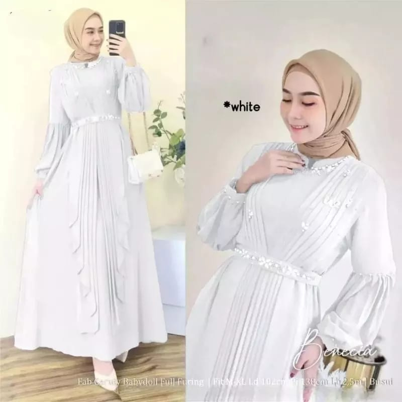 Benecia Maxy Dress Kondangan Gamis Ceruty Babydoll Full Furing Gamis Wanita Aplikasi Mutiara Baju Pesta Wanita Muslim