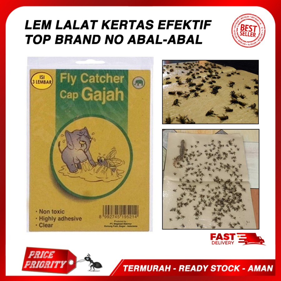 Lem Kertas Cap Gajah Perangkap Lalat, Cicak Tidak Beracun Efektif Aman