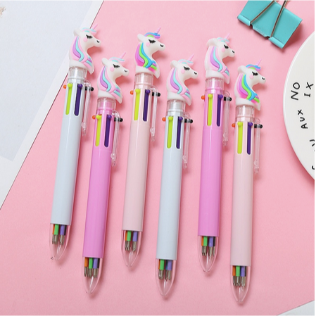 Pena Unicorn Multicolor 6 Warna / Pena Mekanik 6 Warna Karakter Unicorn Moon / Pulpen Unicorn Lucu / Alat Tulis Kerja