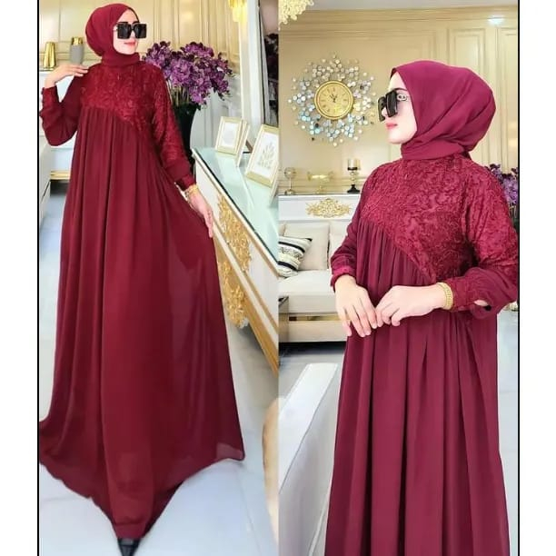 Shabira Maxy Ceruty babydoll Gamis Brukat Gamis Jumbo Dress Kondangan Baju Wanita Kekinian Gaun Pesta Muslimah