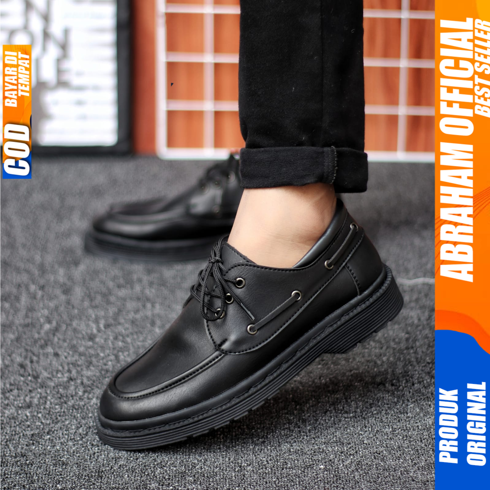 Sepatu Formal Pantofel Casual Docmart Tali Hitam Kerja Pria Abraham