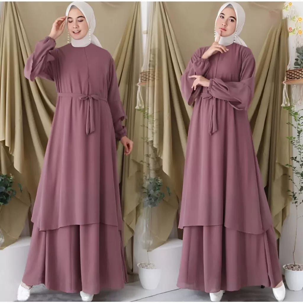 Baju Wanita Malae Dress Maxy Ceruty Babydoll Full Furing Gamis Polos Busui Friendly Fashion Muslim Gamis Dewasa