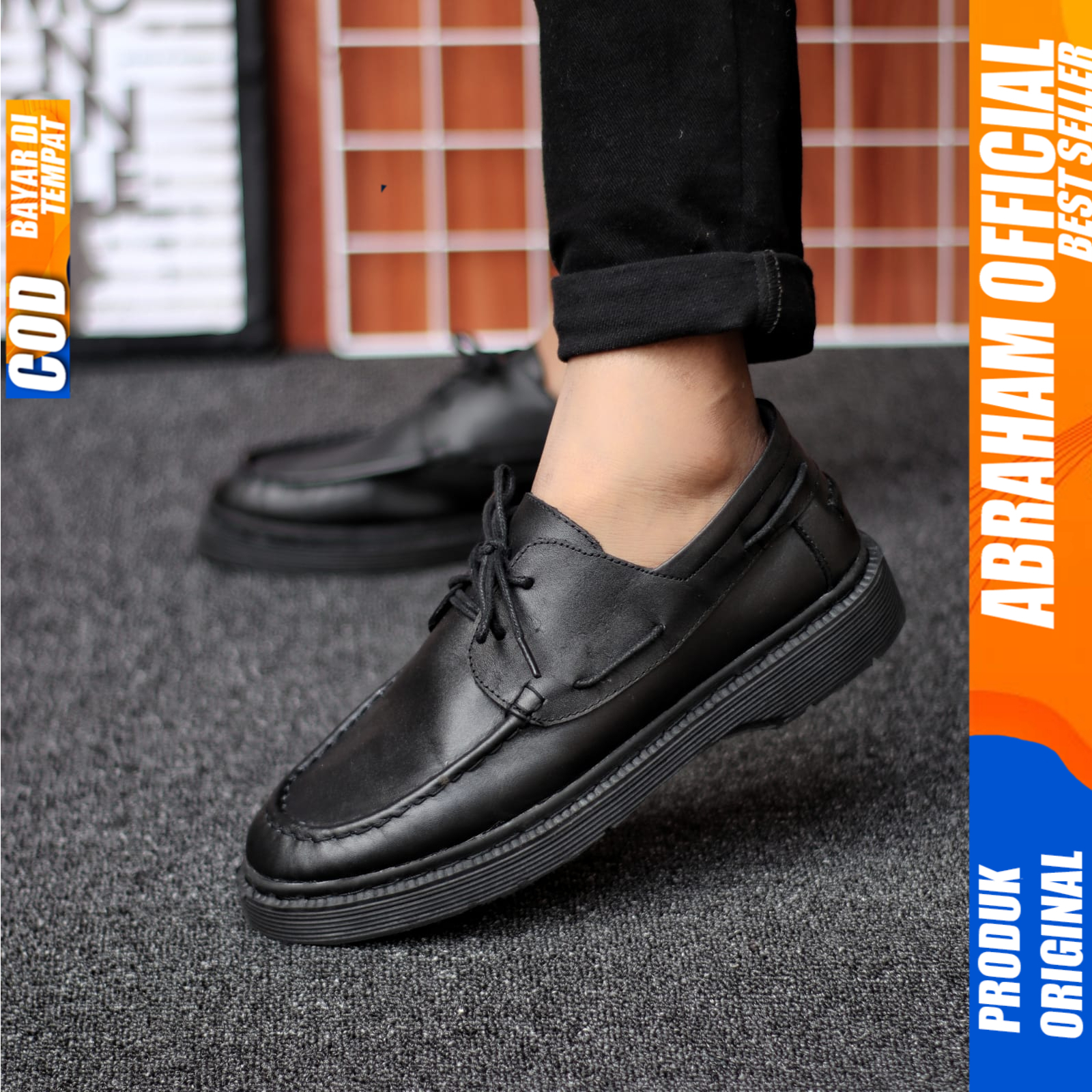 Sepatu Formal Kulit Docmart Pria Casual Pantofel Kerja Pria Hitam Abraham