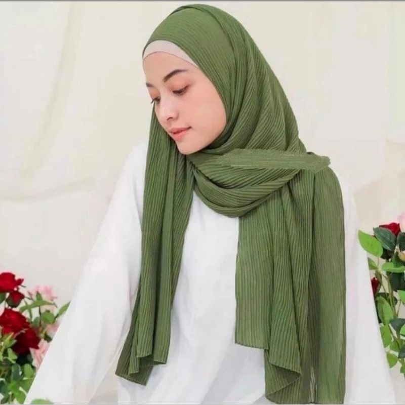 Pashmina Plisket Ceruty Baby Doll / Hafsah Pleated Shawl Full No Garis Tengah