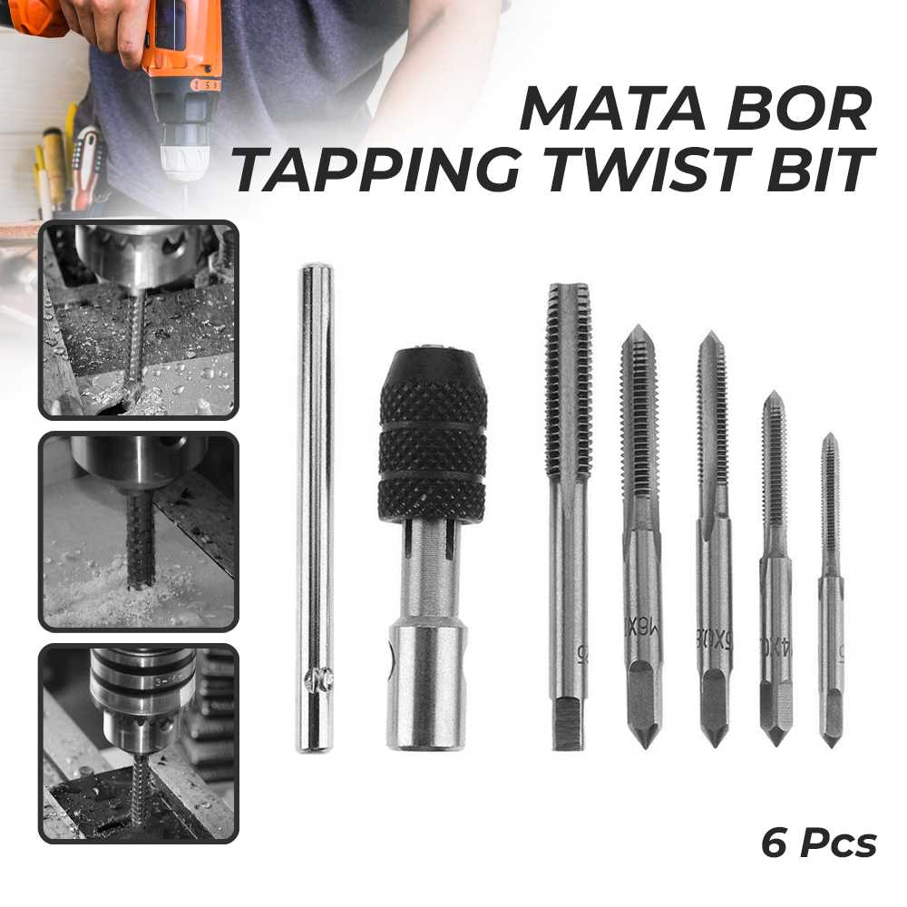 Hand Tap Snai Alat Pembuat Ulir Drat Mur Dalam Set 6 Pcs Manual Senai Tap Die Set