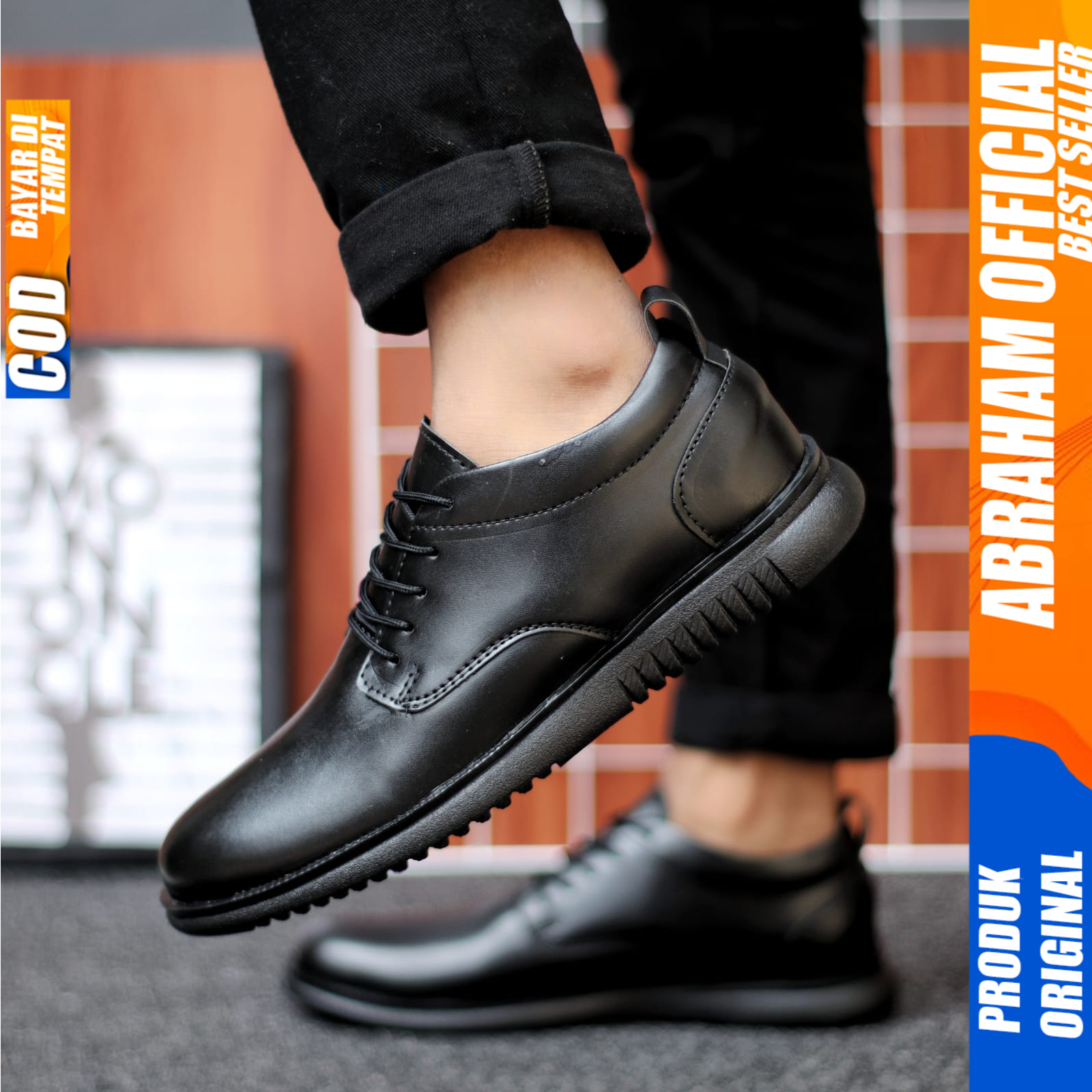 Sepatu Pantofel Oxfrod Pria Formal Casual Kulit Kerja Pria Hitam Abraham