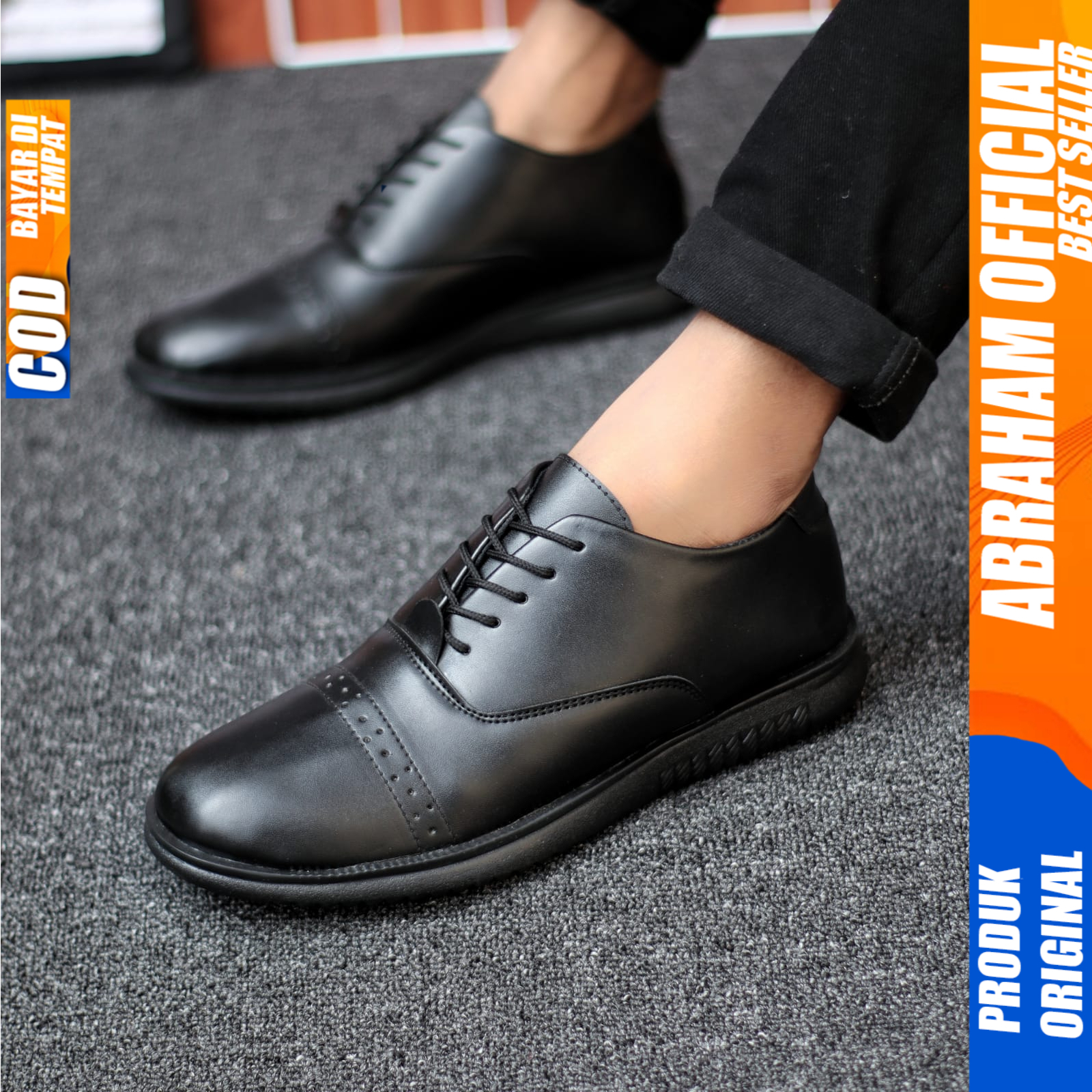 Sepatu Pantofel Oxfrod Pria Formal Casual Kulit Kerja Pria Hitam Abraham