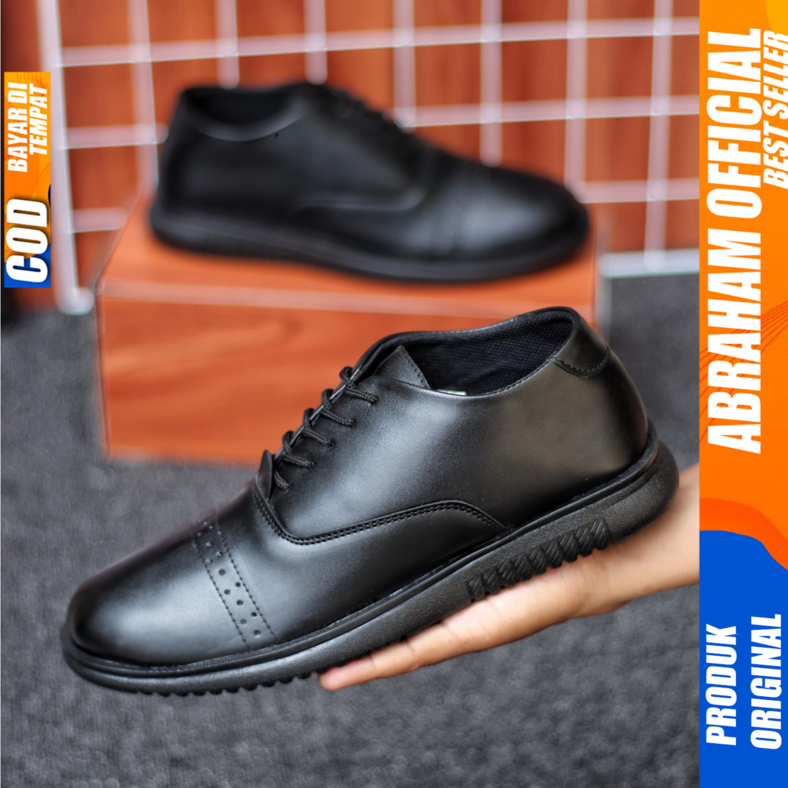 Sepatu Pantofel Oxfrod Pria Formal Casual Kulit Kerja Pria Hitam Abraham