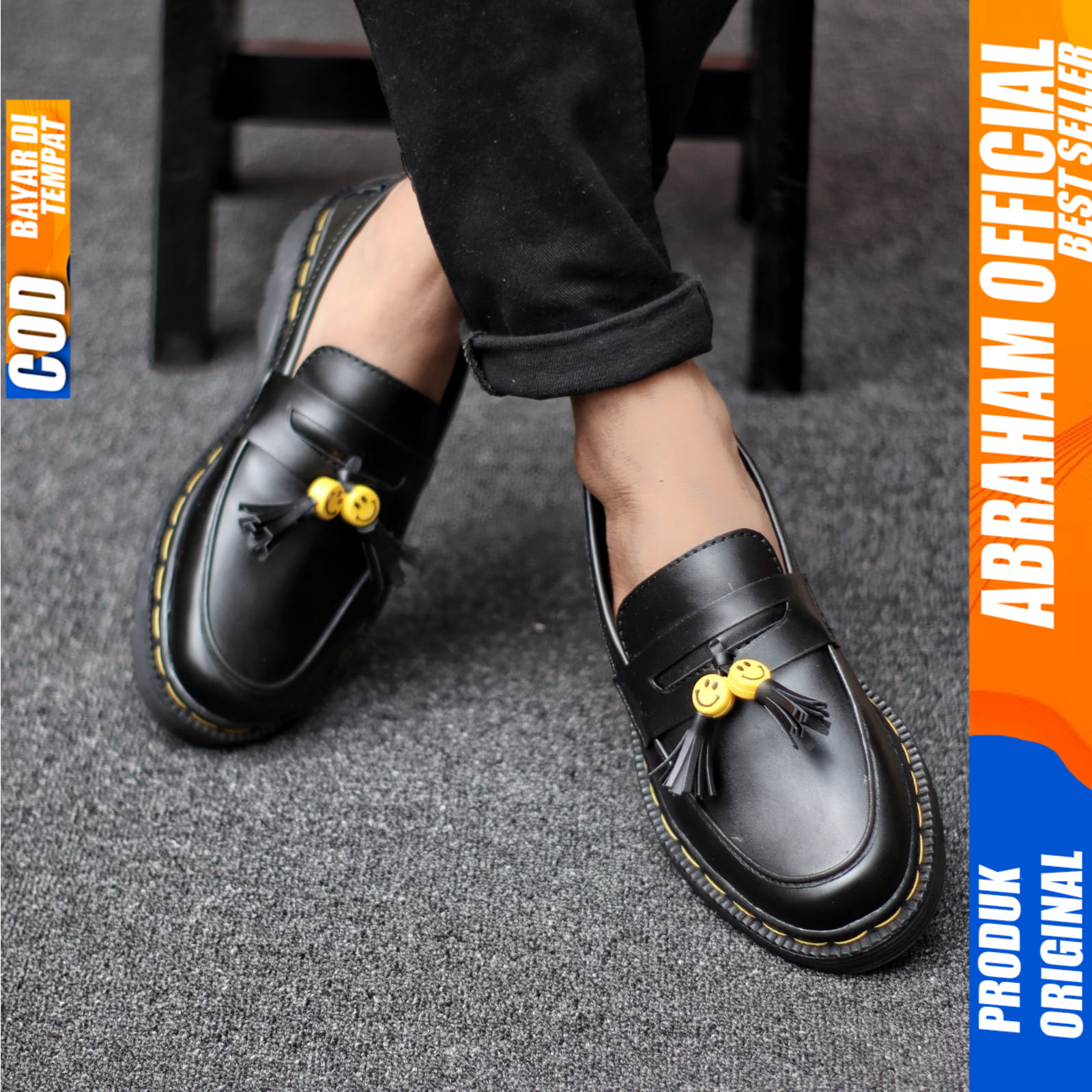 Sepatu Pria Docmart Loafers Formal Pantofel Casual Kulit Kerja Hitam Abraham