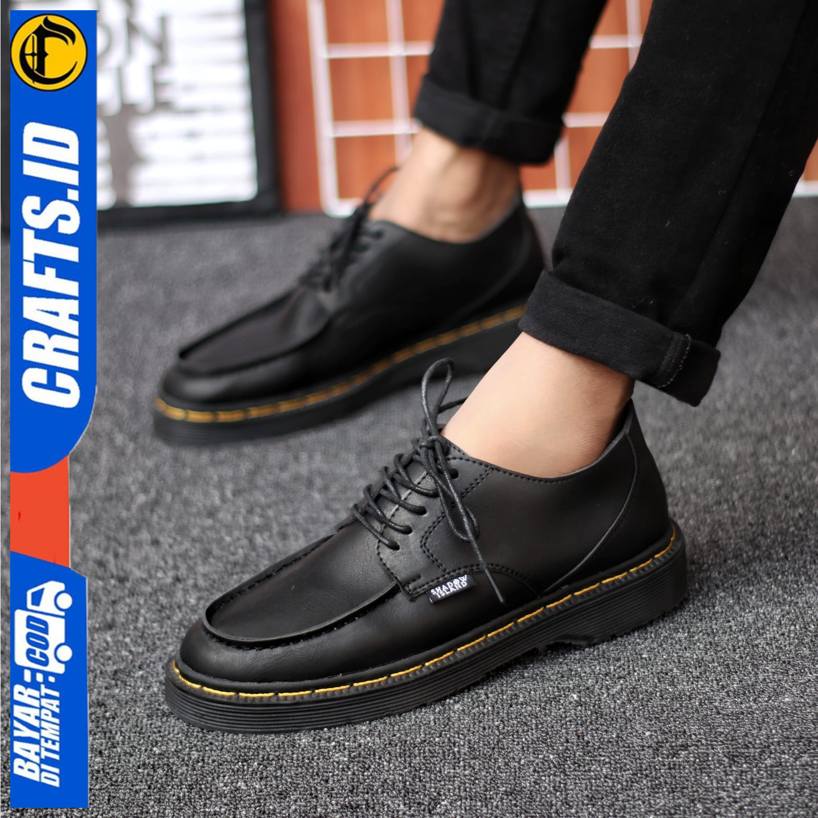 Sepatu Formal Pantofel Pria Docmart Low Boots Hitam Casual Kerja Original Crafs Denki