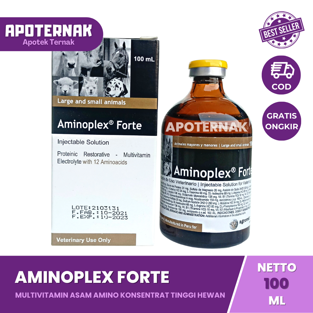 AMINOPLEX FORTE 100 ml | Multivitamin Asam Amino Atasi Lemah Tubuh Stress Lelah Pada Hewan Ternak Kuda Kambing Kucing dll